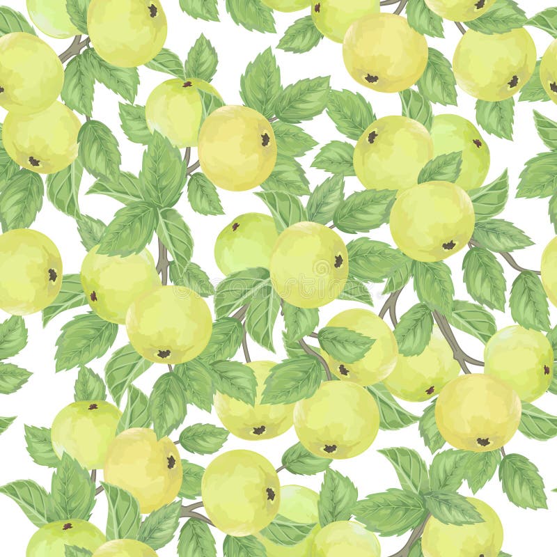 Seamless pattern with green apples