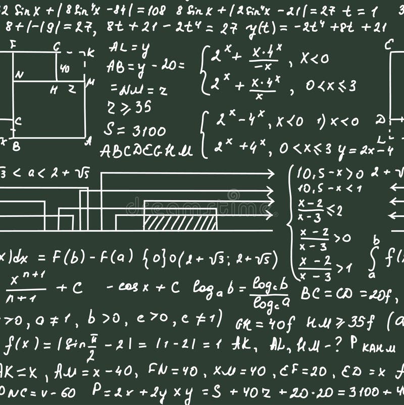 Seamless Pattern On The Green Blackboard With Handwriting Text And Mathematical Formulas Stock Vector Illustration Of Seamless Student