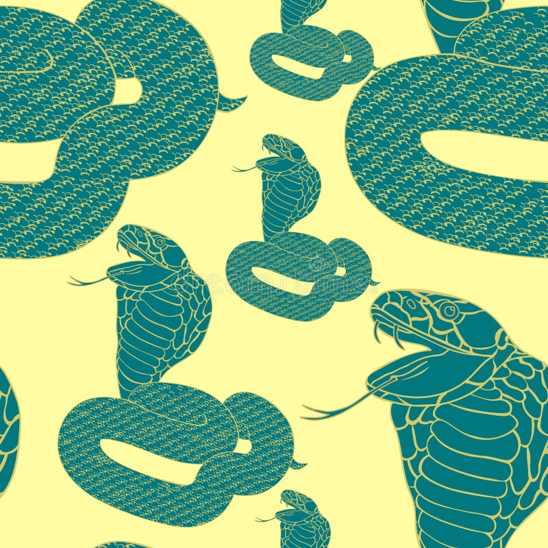 Seamless pattern green king cobra with fangs. vector illustration vector illustration