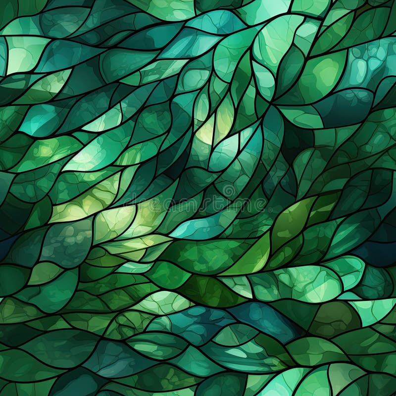 Seamless Pattern with Green Stained Glass Window Texture Stock