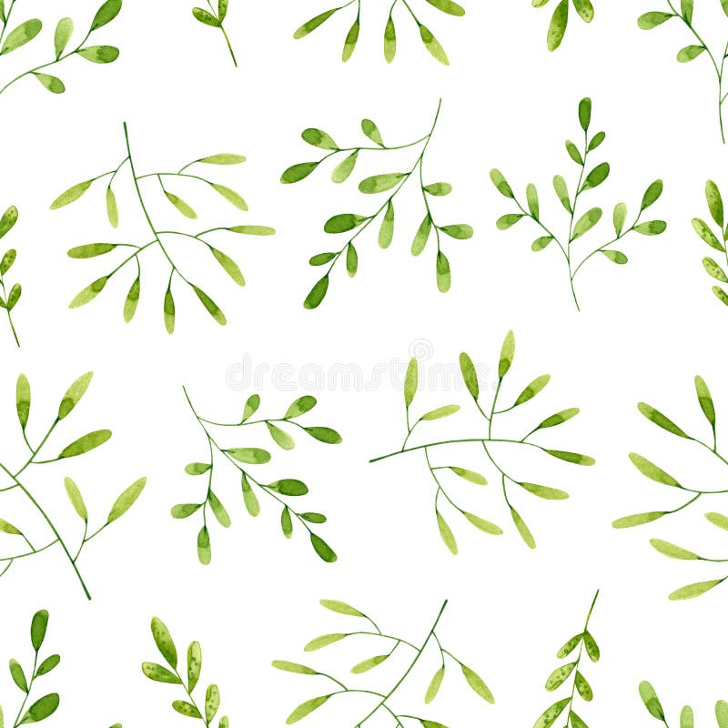 Seamless pattern with green watercolor branches and leaves. Hand drawn illustration isolated on white vector illustration Seamless pattern with green watercolor branches and leaves. Hand drawn illustration isolated on white vector illustration