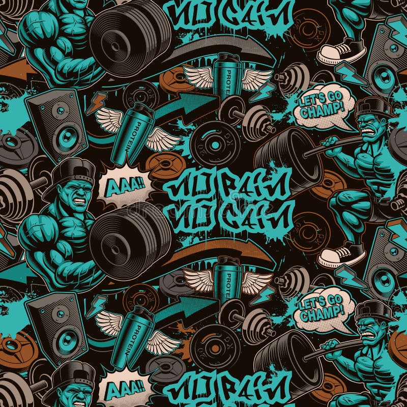 Seamless pattern for the gym in graffiti style