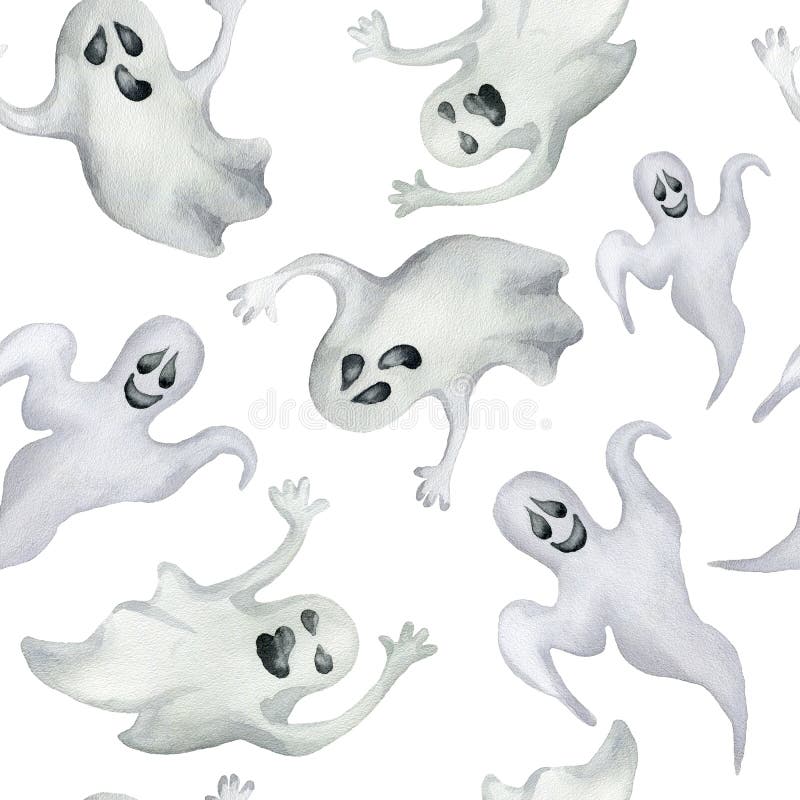 Seamless pattern with halloween ghosts on white background.