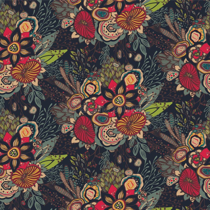 Seamless pattern with hand drawn floral fantasy motif stock illustration Seamless pattern with hand drawn floral fantasy motif stock illustration