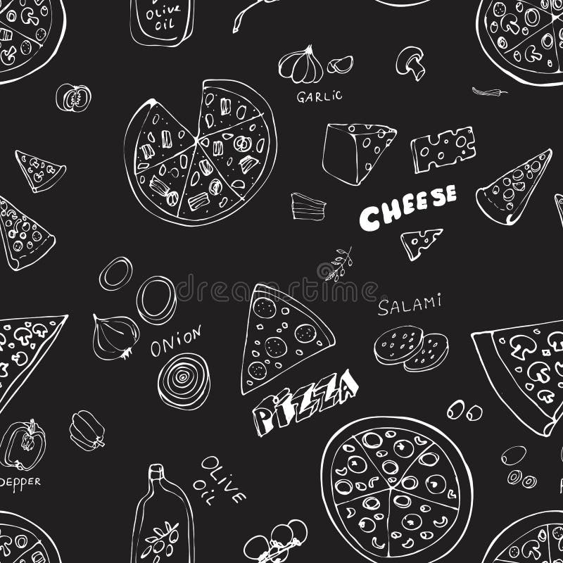 Seamless pattern with hand drawn pizza slices.