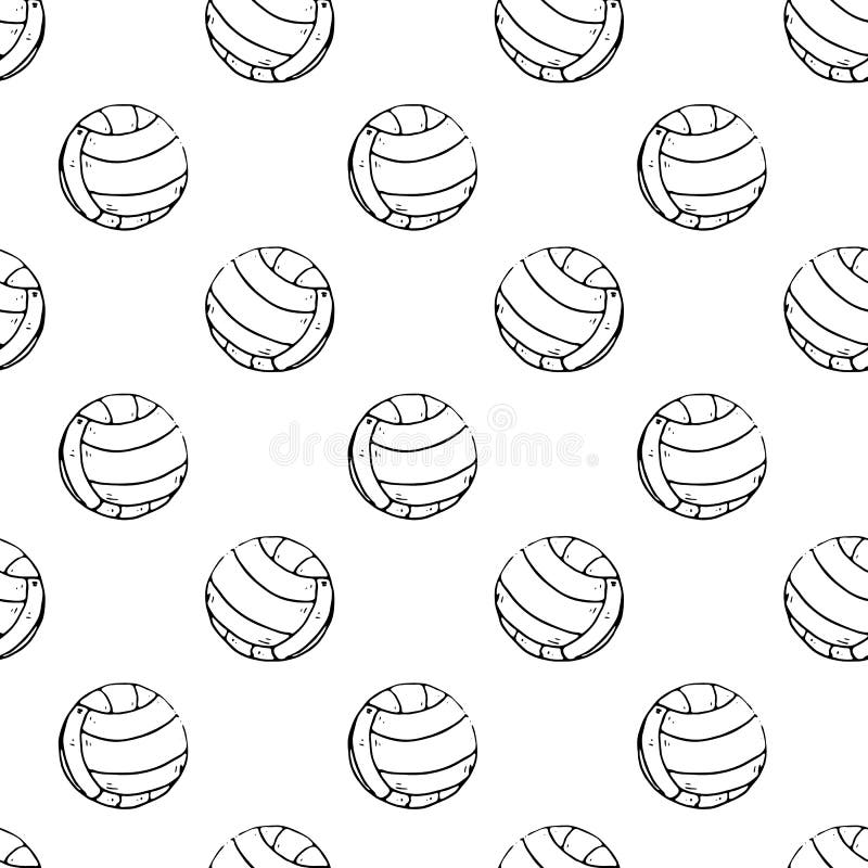 Seamless Pattern Hand Drawn Volleyball. Doodle Black Sketch. Sign ...