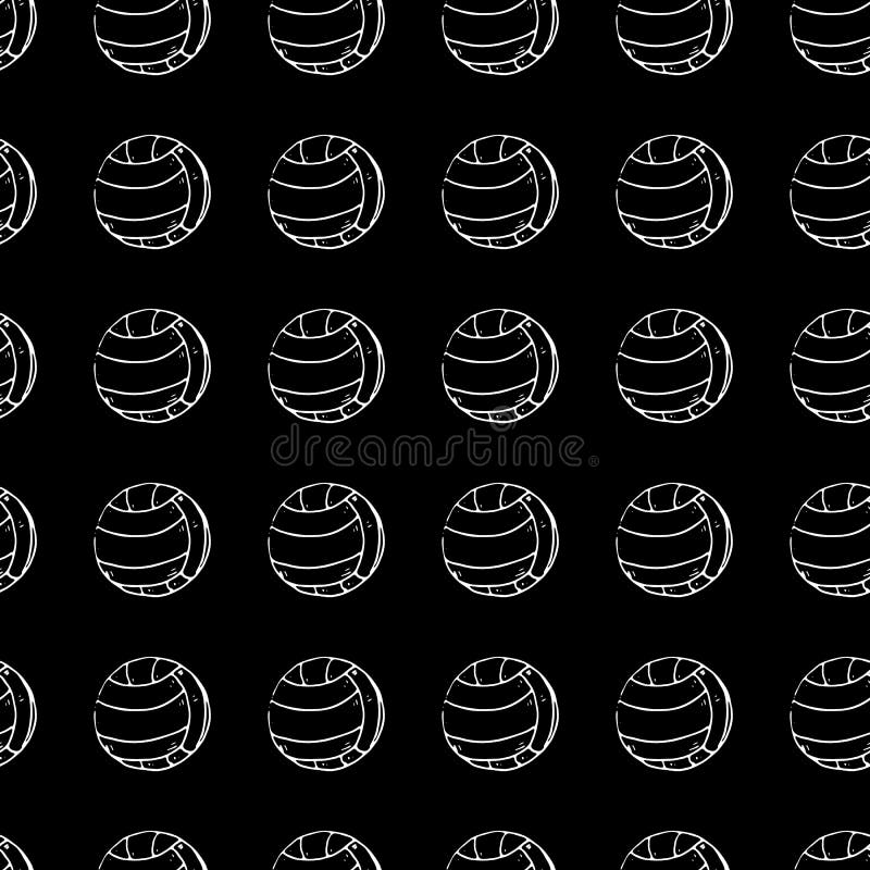 Seamless Pattern Hand Drawn Volleyball. Doodle Black Sketch. Sign ...
