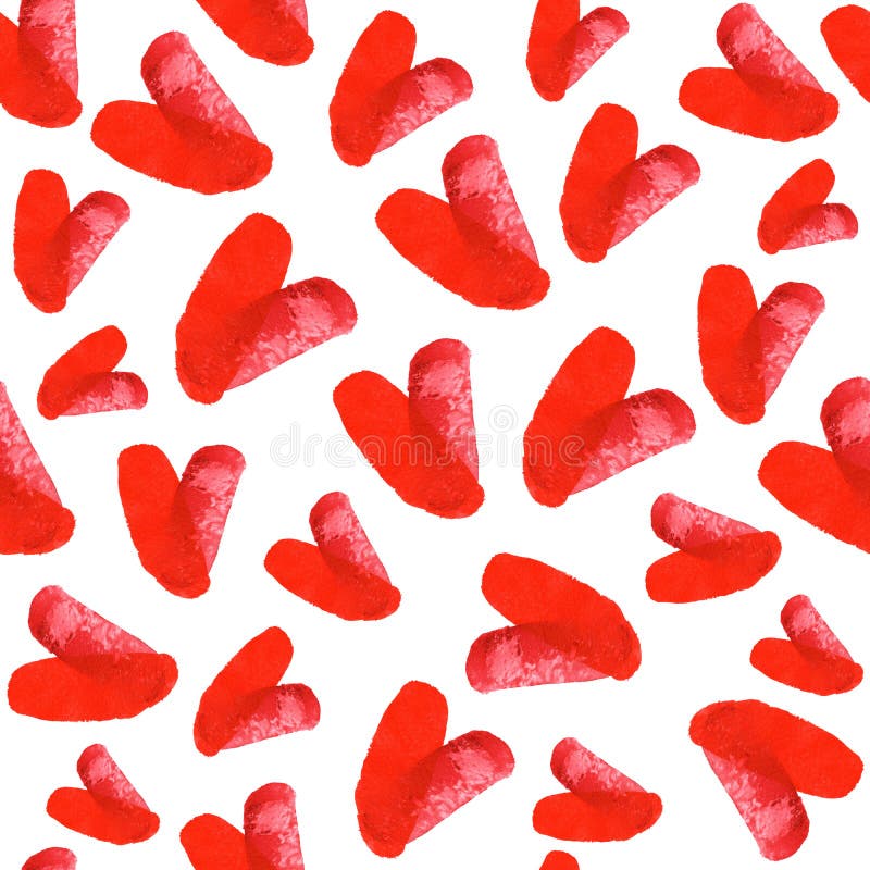 Seamless pattern with hand painted watercolor red hearts on white background. Perfect for romantic occasions such as Valentine`s day. Seamless pattern with hand painted watercolor red hearts on white background. Perfect for romantic occasions such as Valentine`s day.