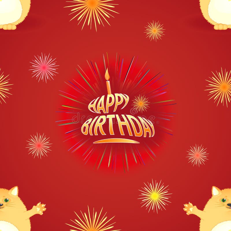 Seamless Pattern for Happy Birthday with Fat Cat Stock Illustration