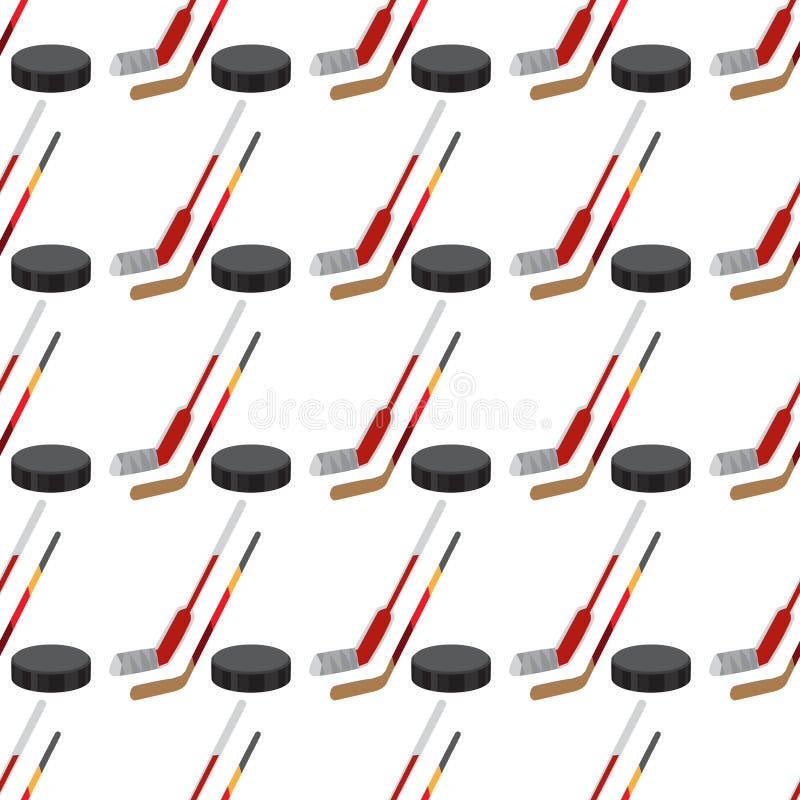 Seamless pattern with a hockey stick and puck. Serial rhythmic pattern stock illustration