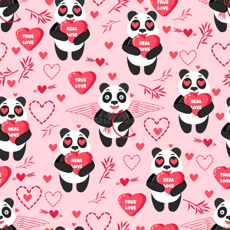 Seamless pattern with holiday design elements. Happy Valentine`s Day. Lovely animal. vector illustration