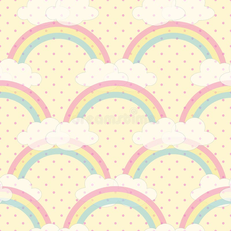 Seamless pattern illustration rainbow on yellow background with polka dots royalty free illustration
