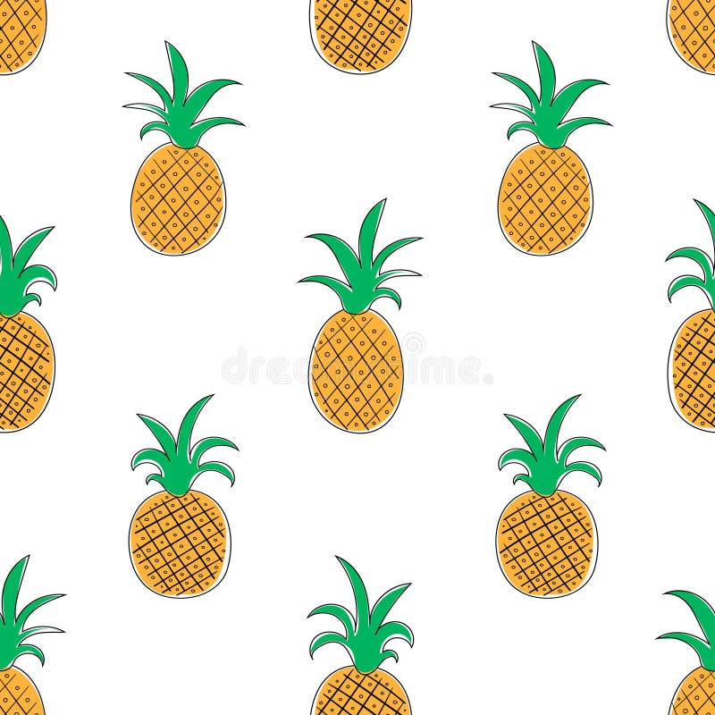 Seamless pattern with the image of slices of pineapple. Flat vector illustration isolated on white background.