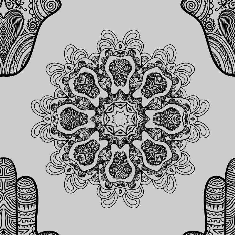 Download Seamless Pattern With Indian Hand Drawn Hamsa And Mandala ...