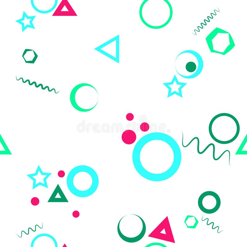 Seamless pattern: isolated pink, blue and green geometric shapes on a white background. Vector. vector illustration Seamless pattern: isolated pink, blue and green geometric shapes on a white background. Vector. vector illustration