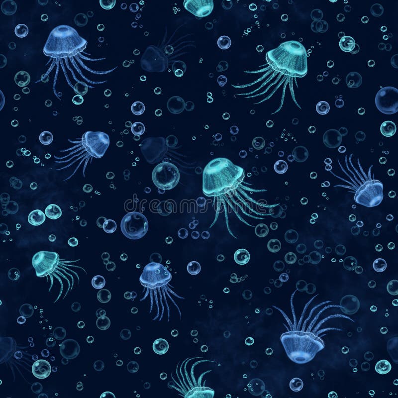 Seamless Pattern With Jellyfish In Blue Royalty Free Stock Images Image 35931259