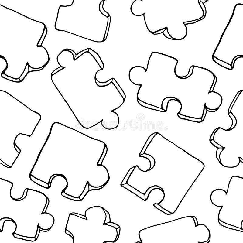 Seamless Pattern With Jigsaw Puzzle Pieces On White Background Hand Drawn Simple Vector Illustration Stock Illustration Illustration Of Awareness Banner 174890339