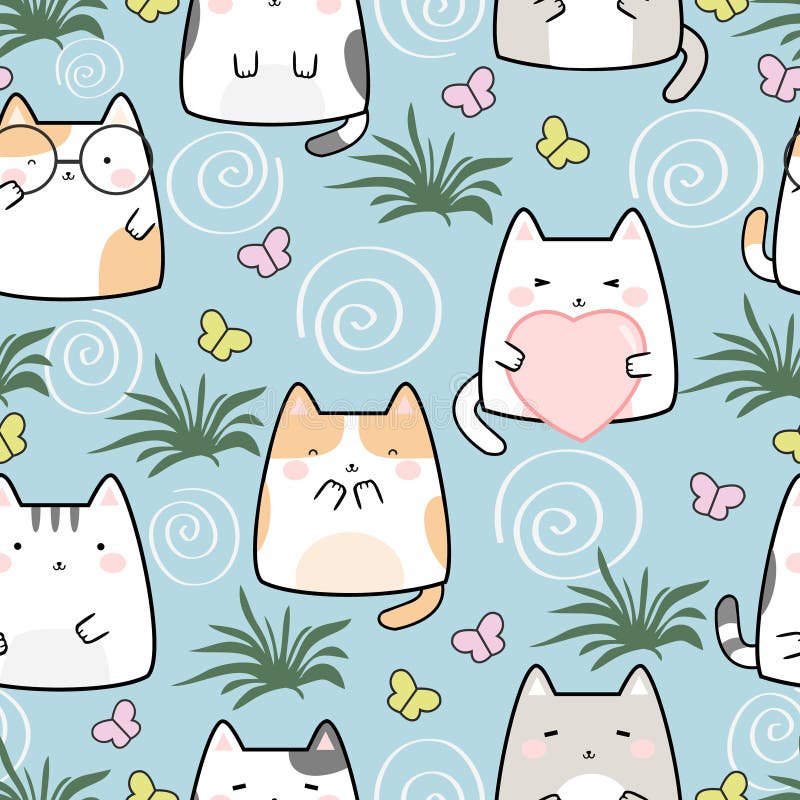 Kawaii Cute Cats Pattern Stock Illustrations – 1,789 Kawaii Cute Cats ...