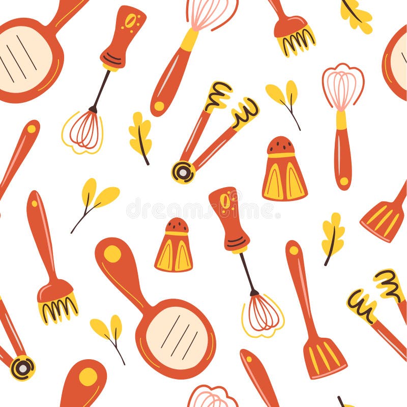 Kitchen Tools Seamless Pattern. Doodle Free Hand Style for Kitchen ...