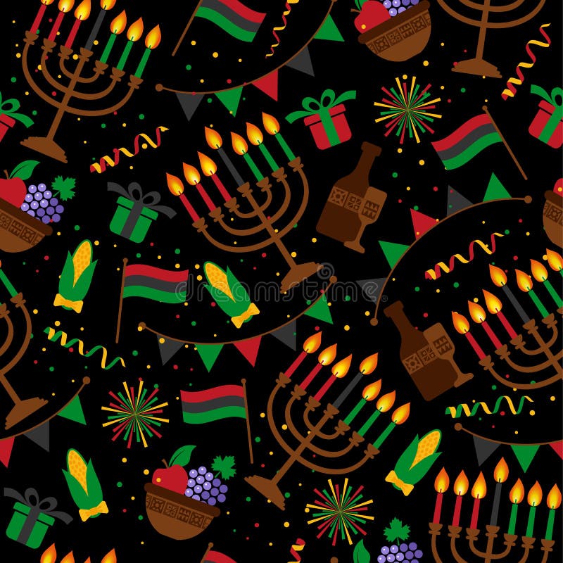 Cute Kwanzaa seamless pattern with seven kinara candles and dots