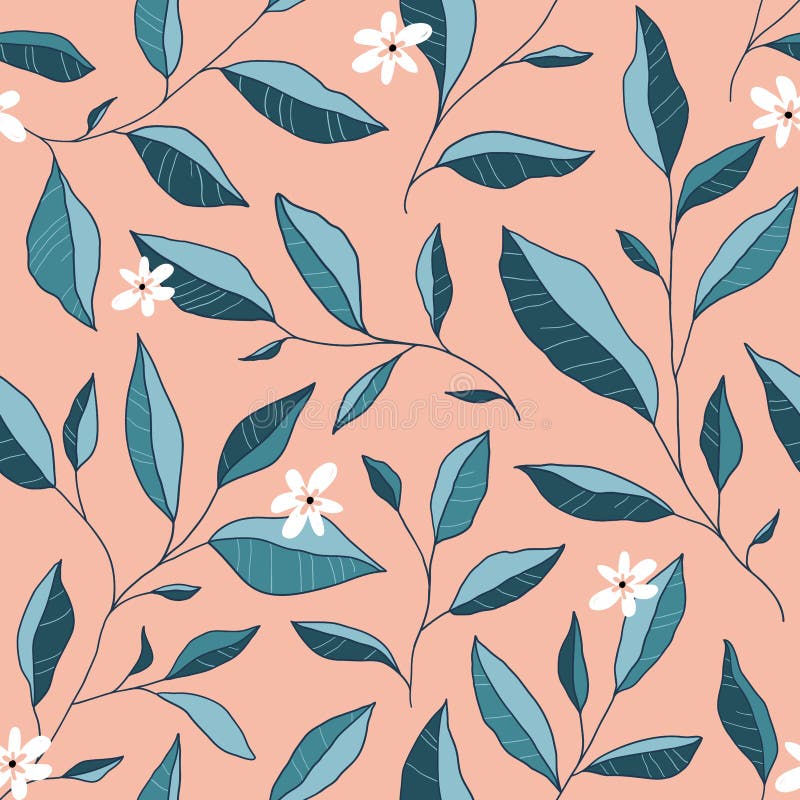 Seamless pattern with leaves and little flowers. Vector elegant floral background