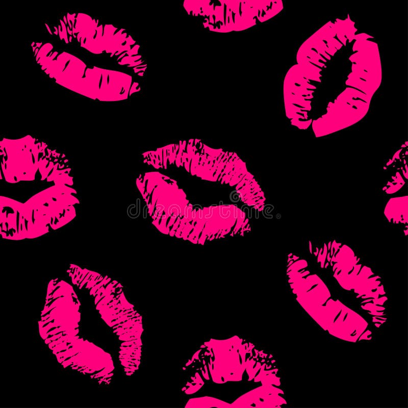 Seamless pattern with a lipstick kiss prints