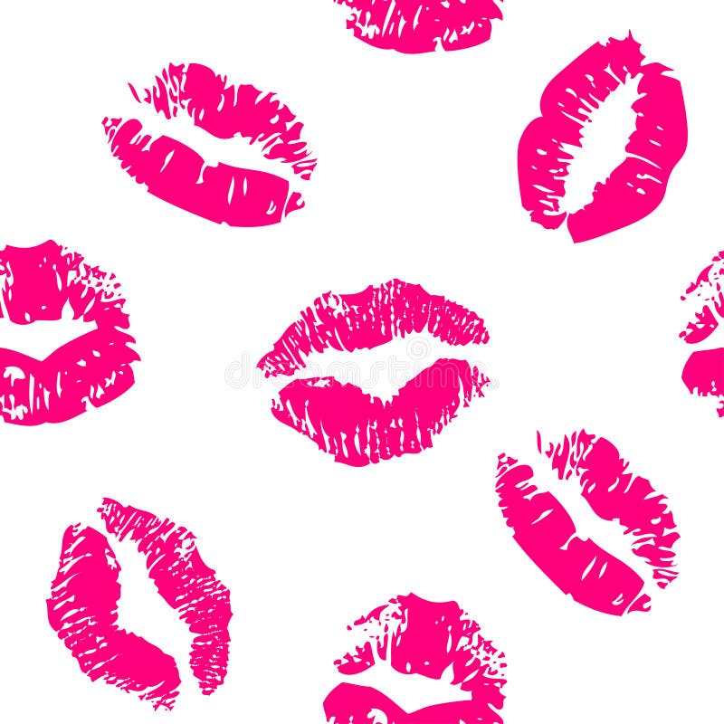 Seamless pattern with a lipstick kiss prints