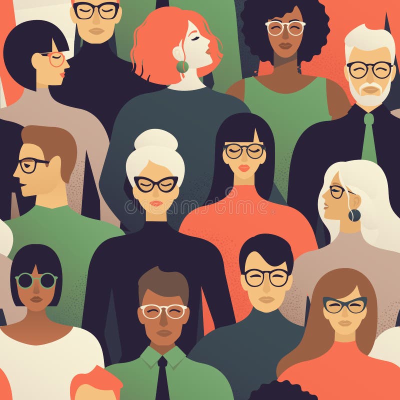 Seamless pattern of many different people profile heads. Vector background. vector illustration