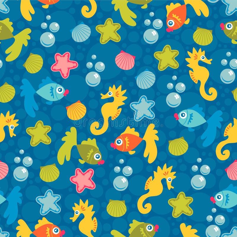Seamless pattern marine life stock illustration