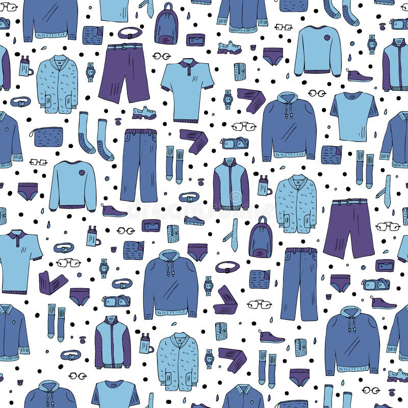 Seamless Pattern of Men Clothes and Accessories. Stock Vector ...