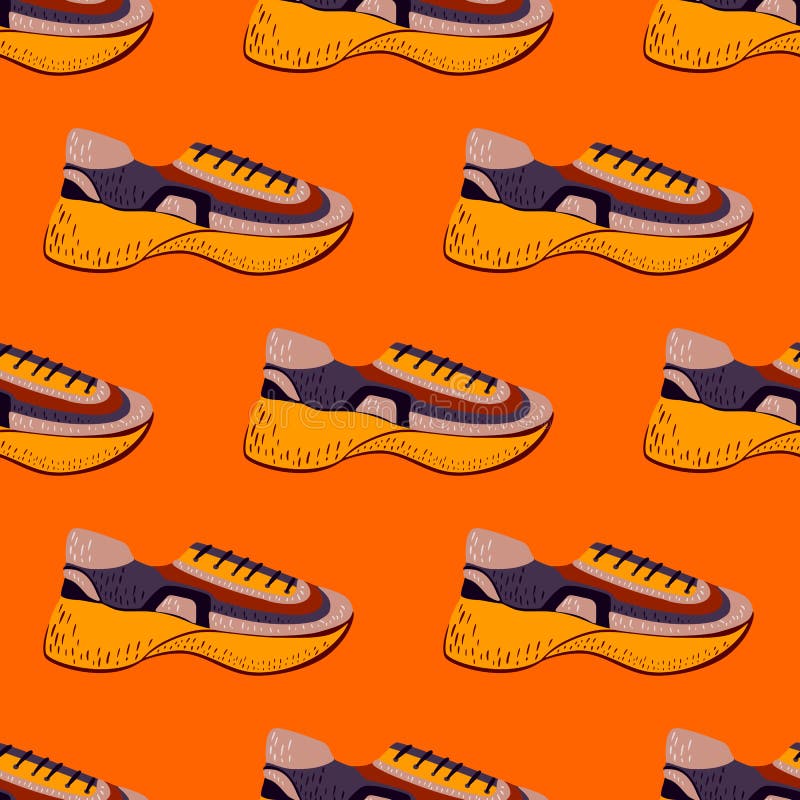 Seamless Pattern with Modern Sneakers. Background with Shoes for Active Lifestyle in Doodle