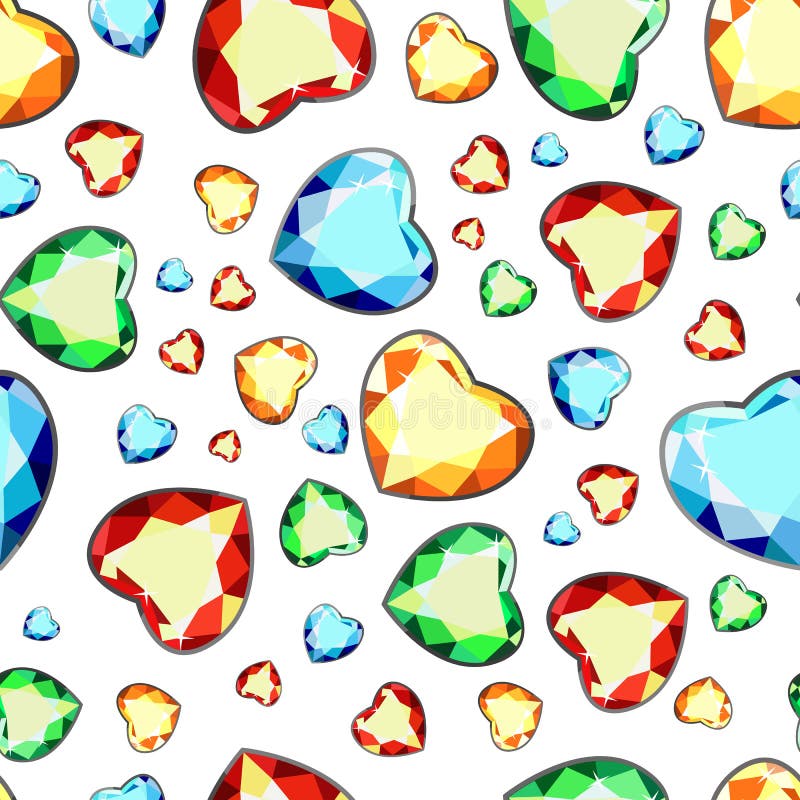 Seamless texture of colored heart cut gems Vector Image