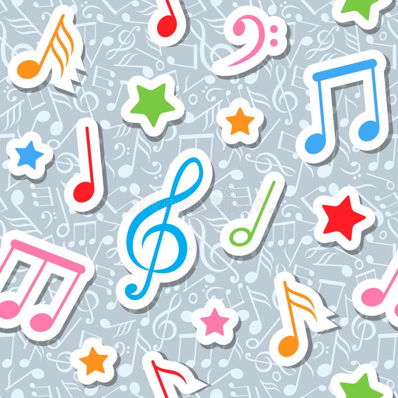 Vector illustration of seamless pattern with music notes and stars