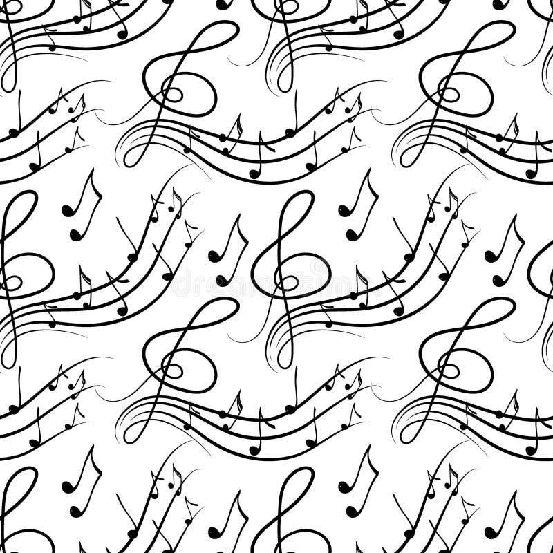 Seamless Pattern of Musical Symbols, Musical Notes, Violin Key. Hand