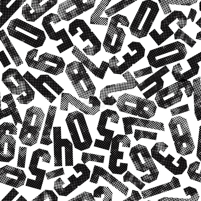Seamless pattern with numbers textured with print halftones. royalty free illustration