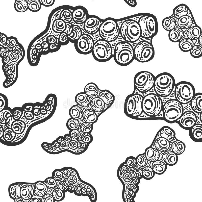 Seamless pattern octopus leg. Sketch scratch board imitation. Black and white. Engraving vector illustration. Seamless pattern octopus leg. Sketch scratch board imitation. Black and white. Engraving vector illustration.