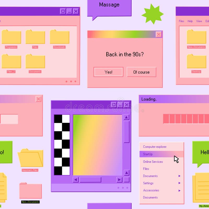 Seamless Pattern with Old Computer Windows. User Interface Elements ...