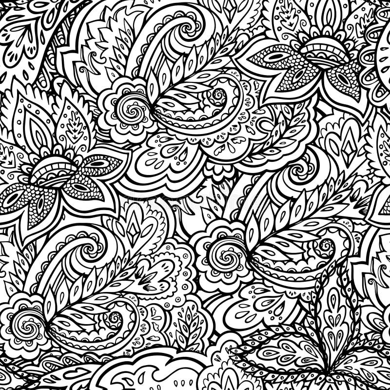 Seamless Pattern in Ornamental Style. Black and White Illustration for ...