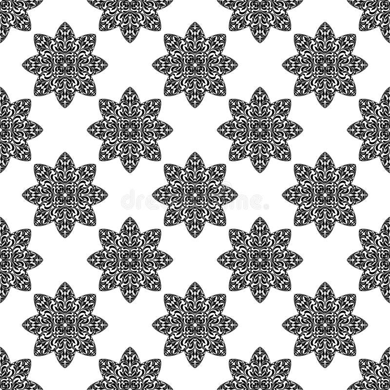 Seamless Pattern with Ornate Decorative Flowers on a White Background. Stock Vector