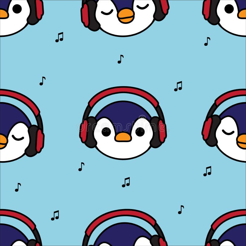 Seamless pattern penguin with red headphones and music note on blue background royalty free illustration Seamless pattern penguin with red headphones and music note on blue background royalty free illustration