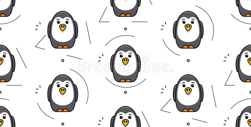 Seamless pattern with penguins. Icon design. Template elements
