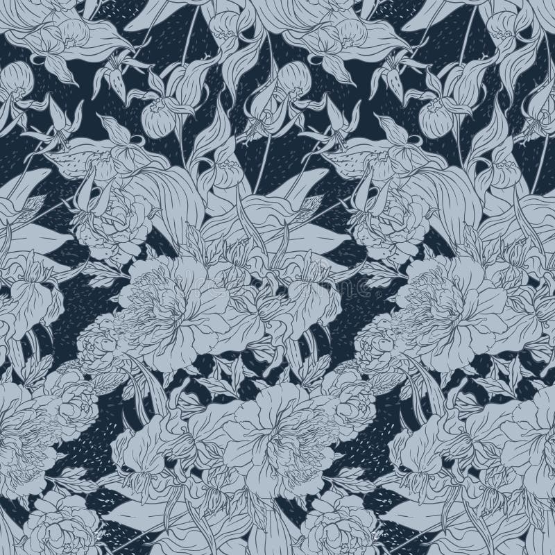 Seamless pattern with peonies stock illustration