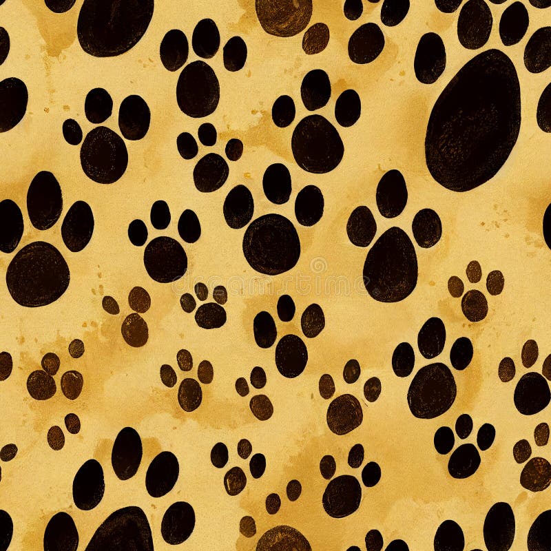 Seamless pattern pet paw prints. Cartoon like paw print seamless pattern on stained yellow paper vector illustration Seamless pattern pet paw prints. Cartoon like paw print seamless pattern on stained yellow paper vector illustration