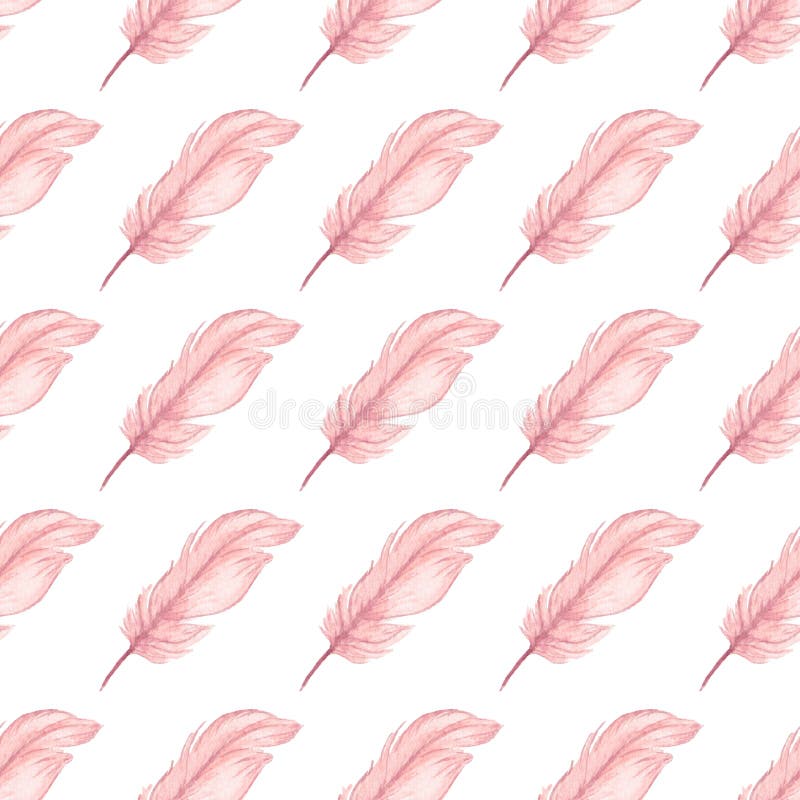 Seamless pattern with pink feathers. Background, watercolor.