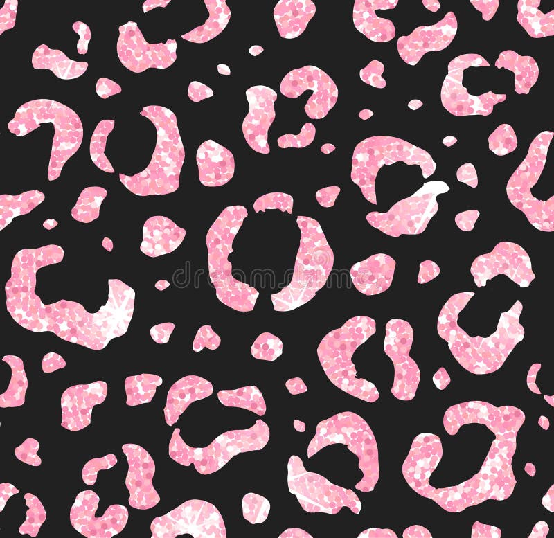 Seamless pattern of pink glitter leopard print.
