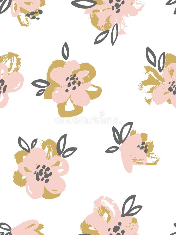 Seamless pattern with pink and gold flowers. Floral background. stock illustration Seamless pattern with pink and gold flowers. Floral background. stock illustration