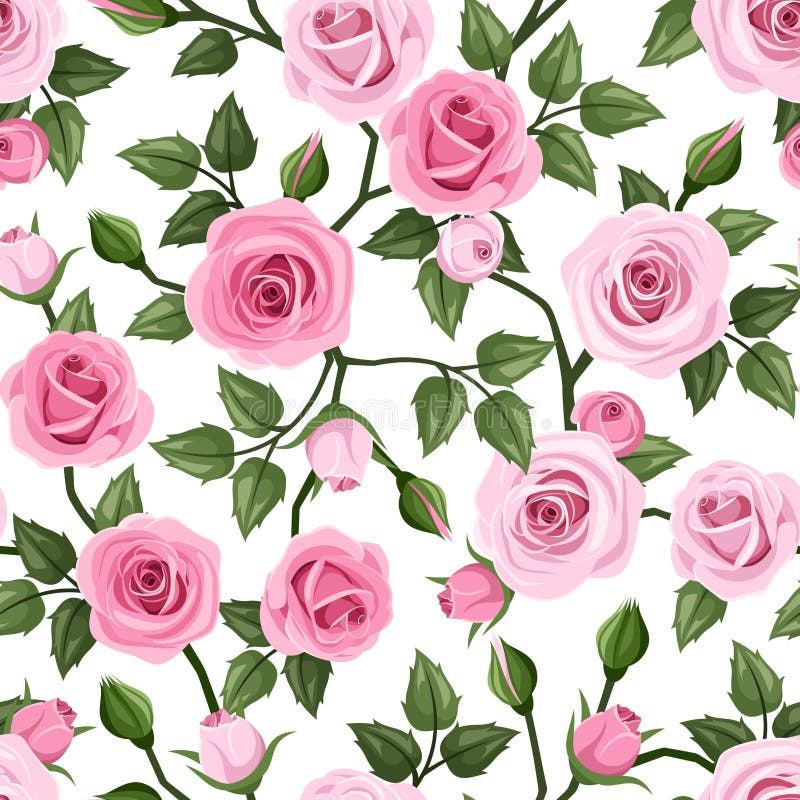Seamless Pattern With Pink Roses. Vector Illustrat Stock Vector Image