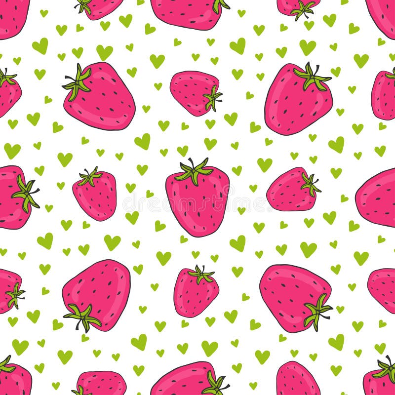 Seamless background with red strawberries Vector strawberry pattern on pink  background with hearts Design for wallpapers web pages textures Stock  Vector Image  Art  Alamy