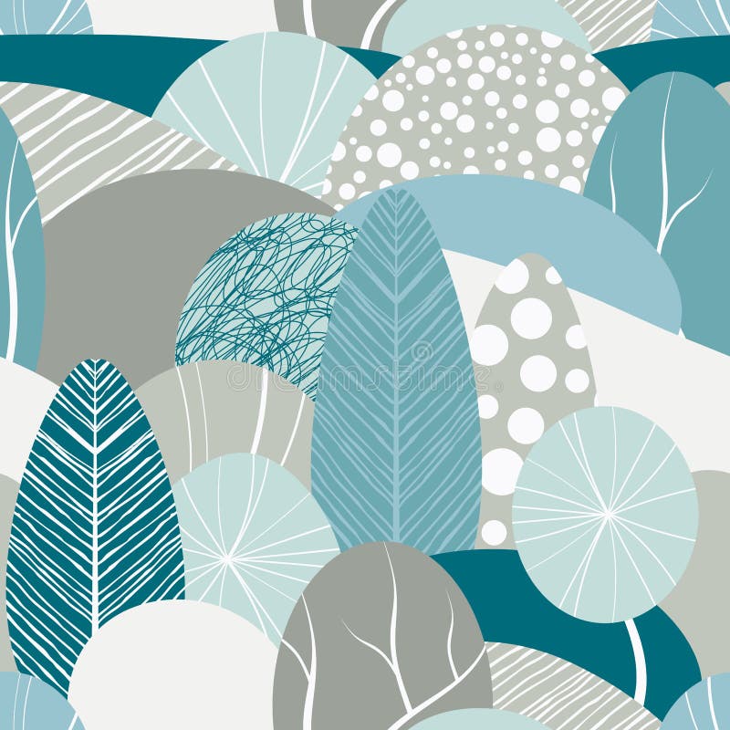 Seamless pattern with plants, leaves, snow forest theme. Hand draw texture, vector template
