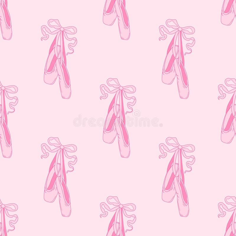 Seamless pattern pointe shoes with bow. Female pink ballet slippers for classic elegant dance vector illustration